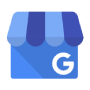 Google My Business logo with a blue storefront icon.