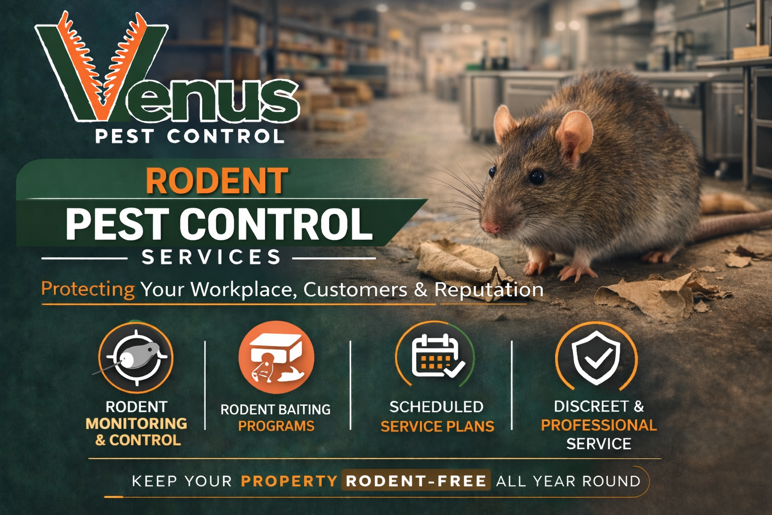 Venus Pest Control offers expert rodent control services for workplaces.