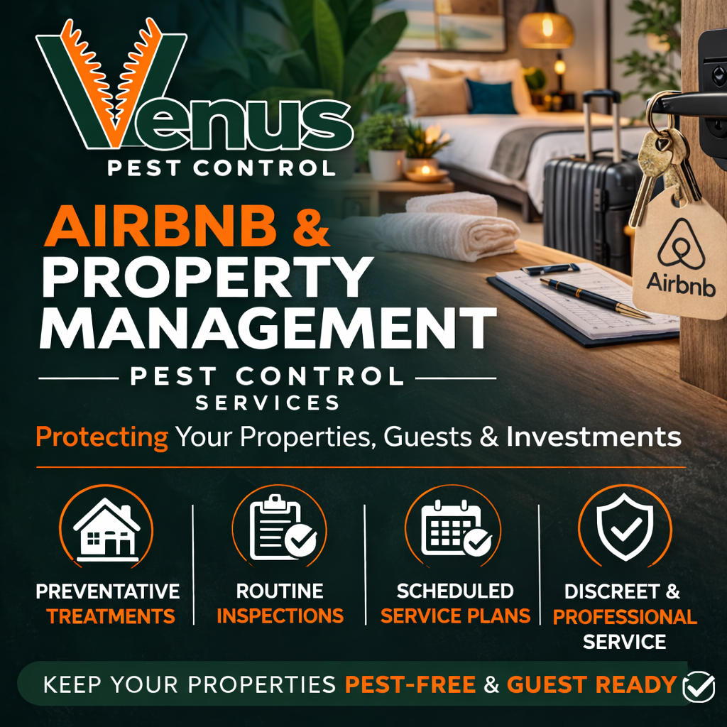 Venus Pest Control offers Airbnb and property management services with pest control and guest care.