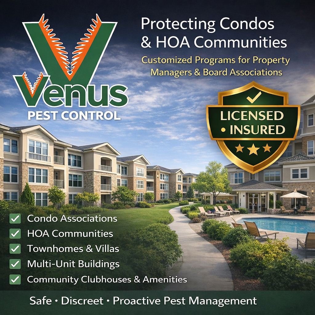 Venus Pest Control protects condos and HOA communities with safe, licensed pest management.