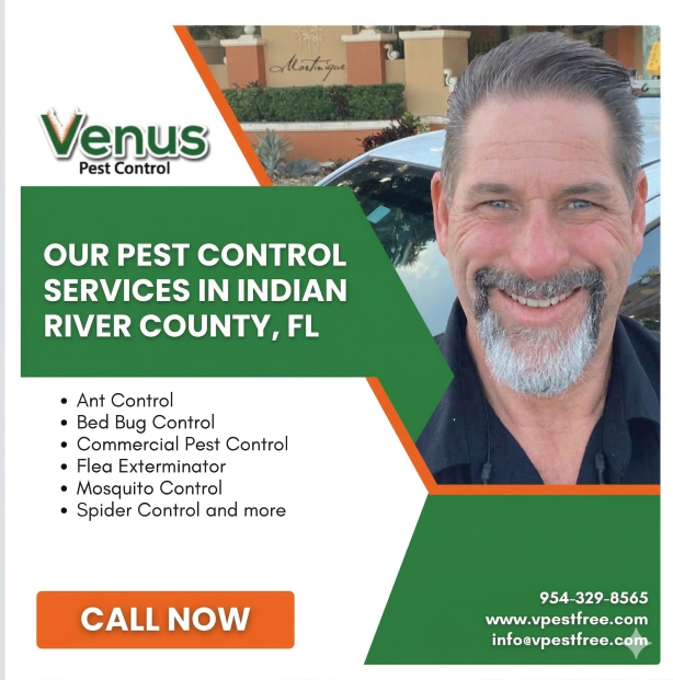 Advertisement for Venus Pest Control services in Indian River County, FL.