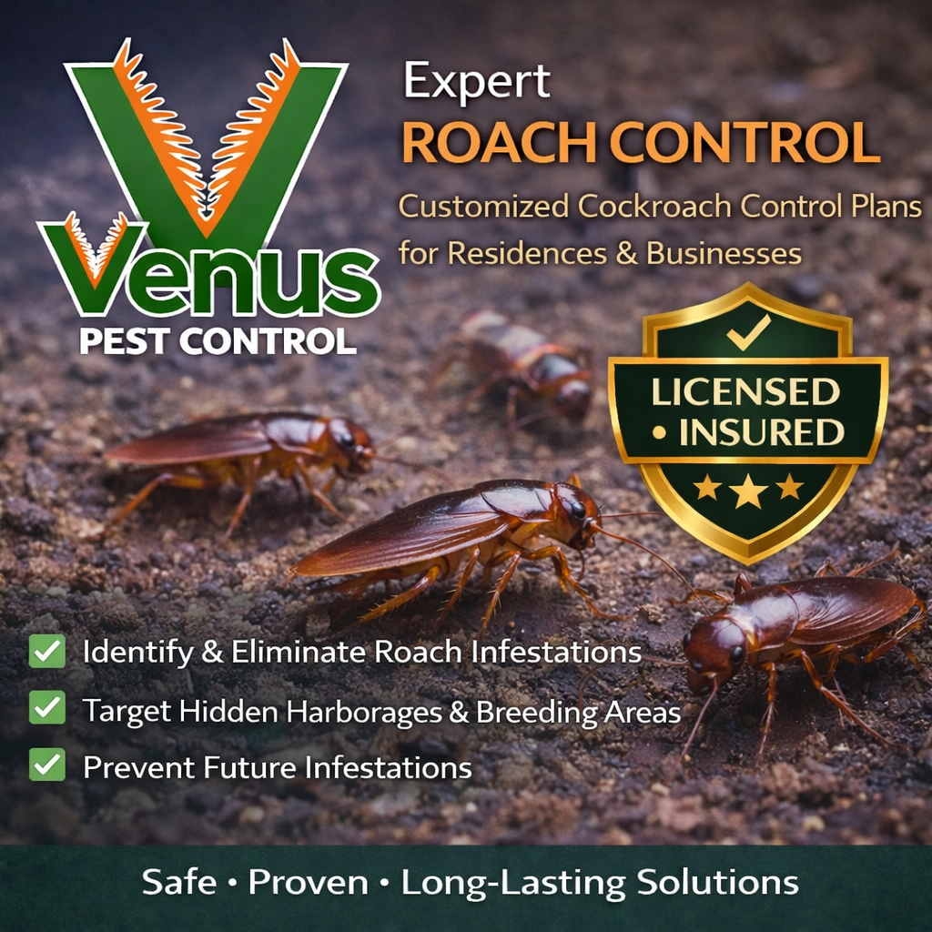 Venus Pest Control offers expert roach control services tailored for homes and businesses.