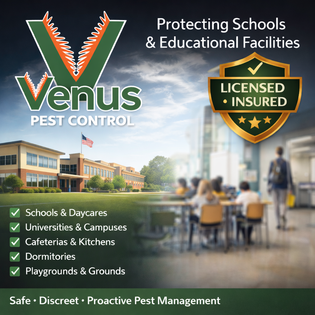 Venus Pest Control protects schools with licensed, insured pest management.